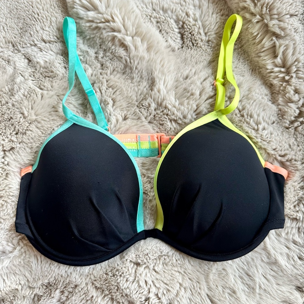 NWOT Victoria’s Secret Vintage Padded Bikini Top
Black with Neon detail size 36D